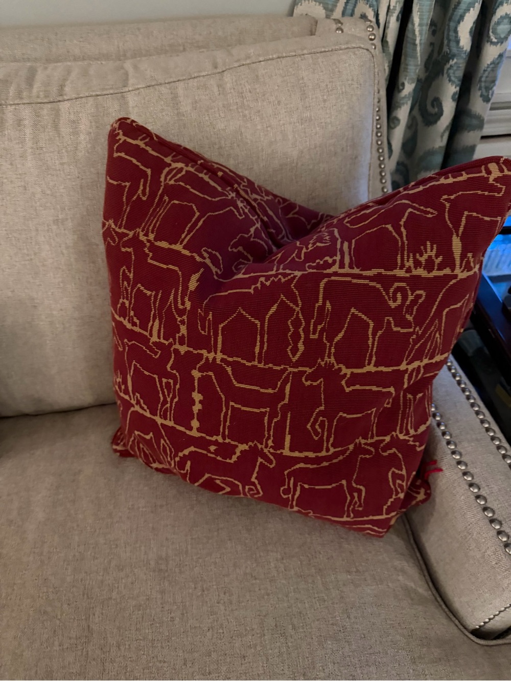 Custom Made brunschwig and fils red horse throw pillow